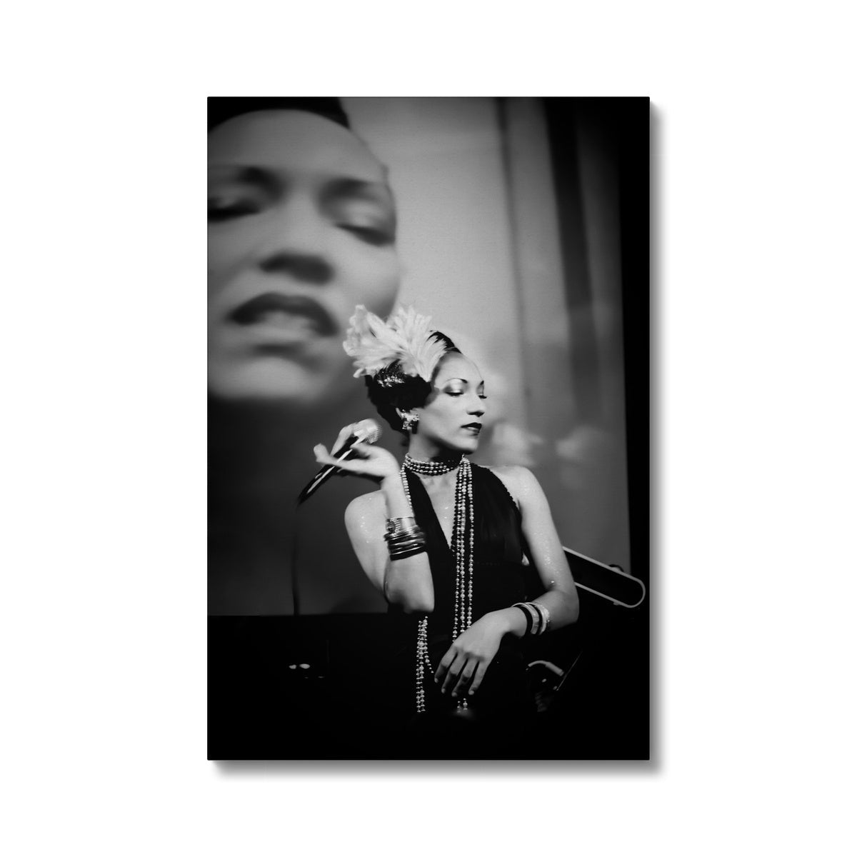 01 Jazz It Up – Lady Singer Fine Art Black and White Photography printed on  Eco Canvas