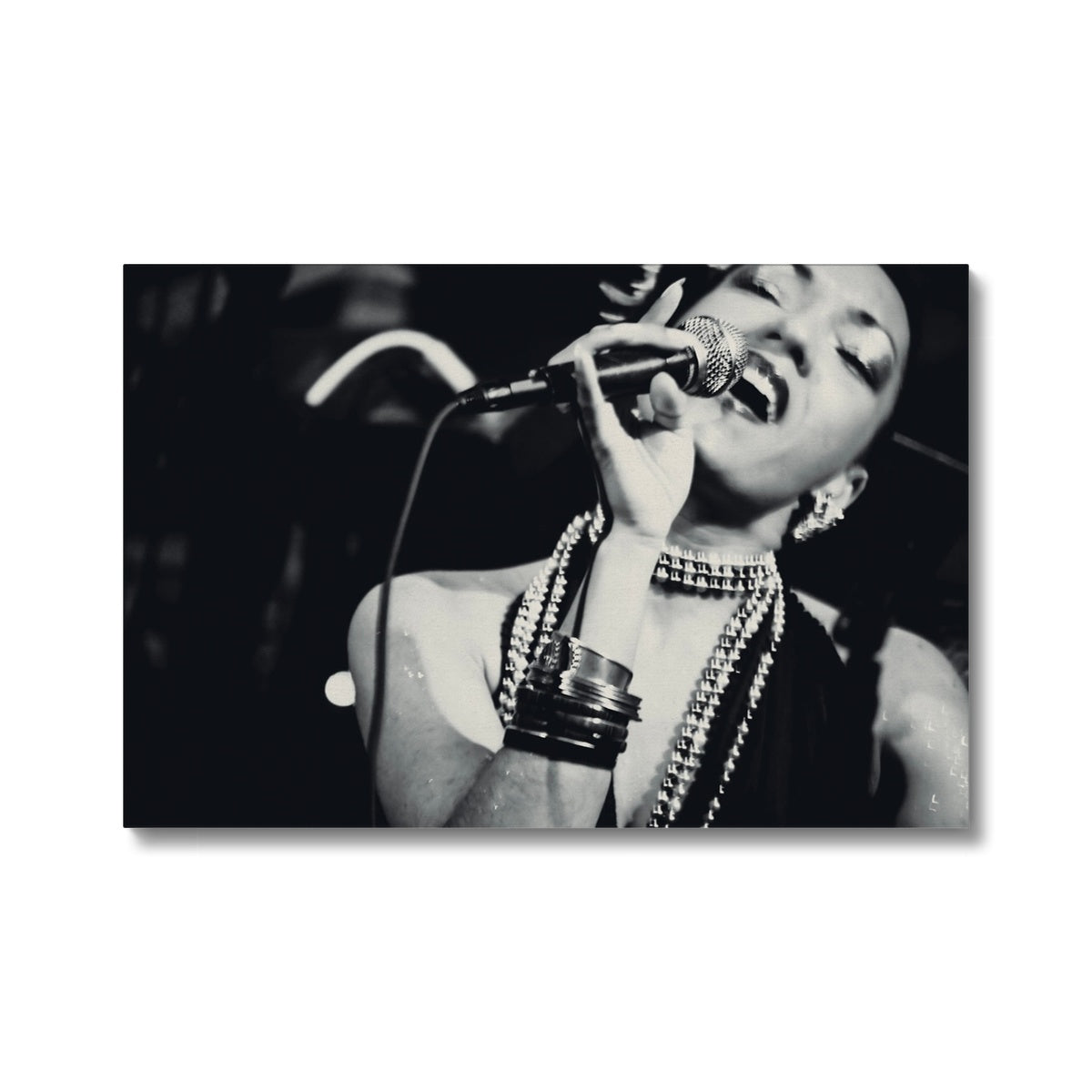 04 Jazz It Up – Lady Singer Fine Art Black and White Photography printed on  Eco Canvas