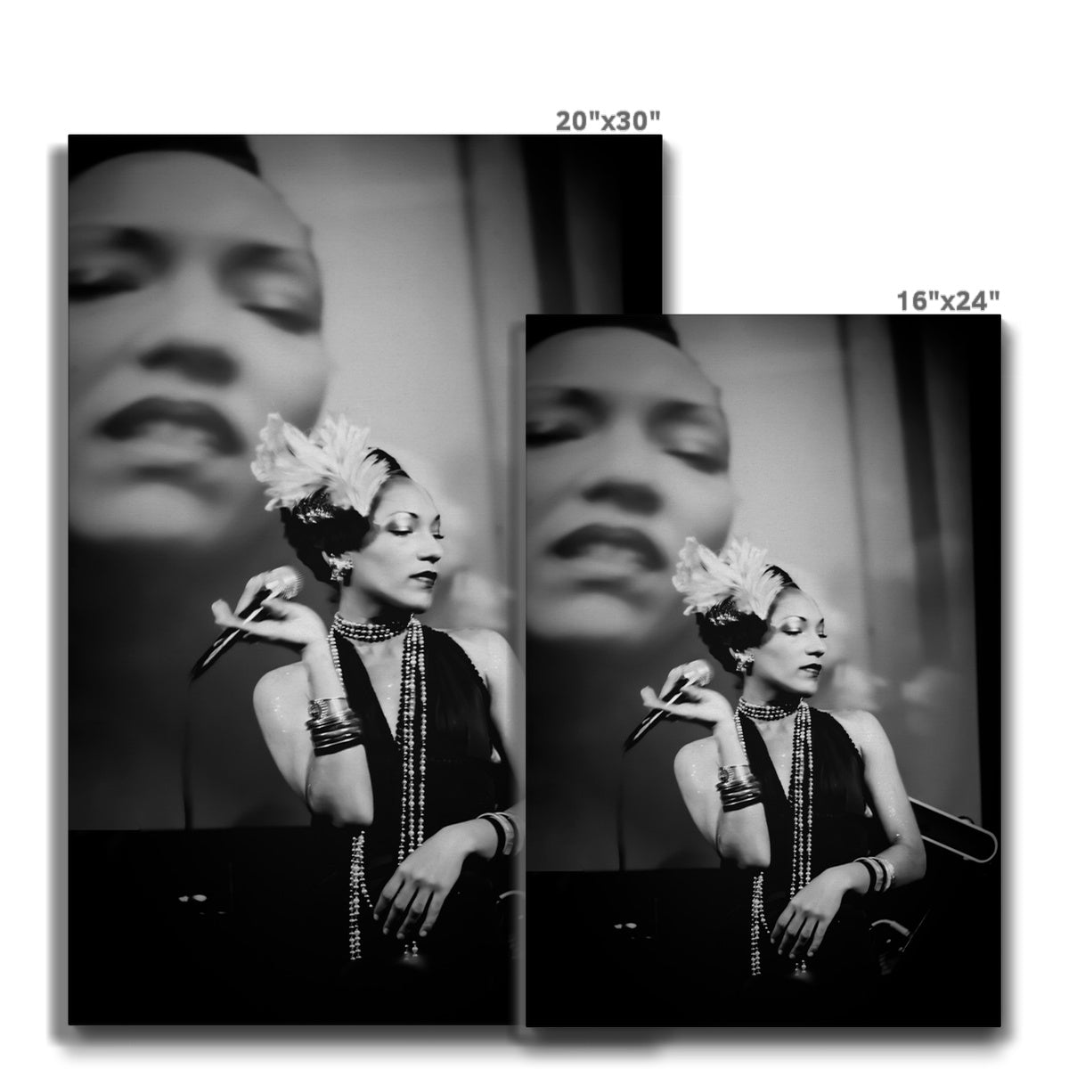 01 Jazz It Up – Lady Singer Fine Art Black and White Photography printed on  Eco Canvas