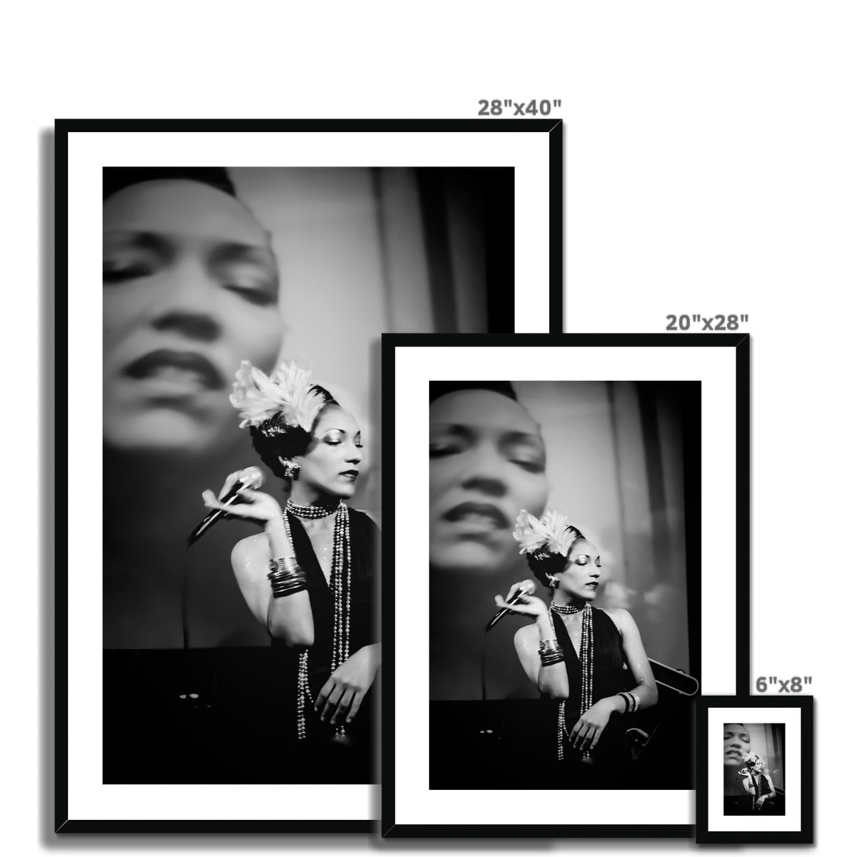 01 Jazz It Up – Lady Singer Fine Art Black and White Photography printed on  Framed & Mounted Print