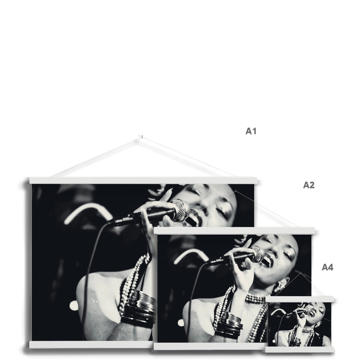 04 Jazz It Up – Lady Singer Fine Art Black and White Photography printed on  Fine Art Print with Hanger