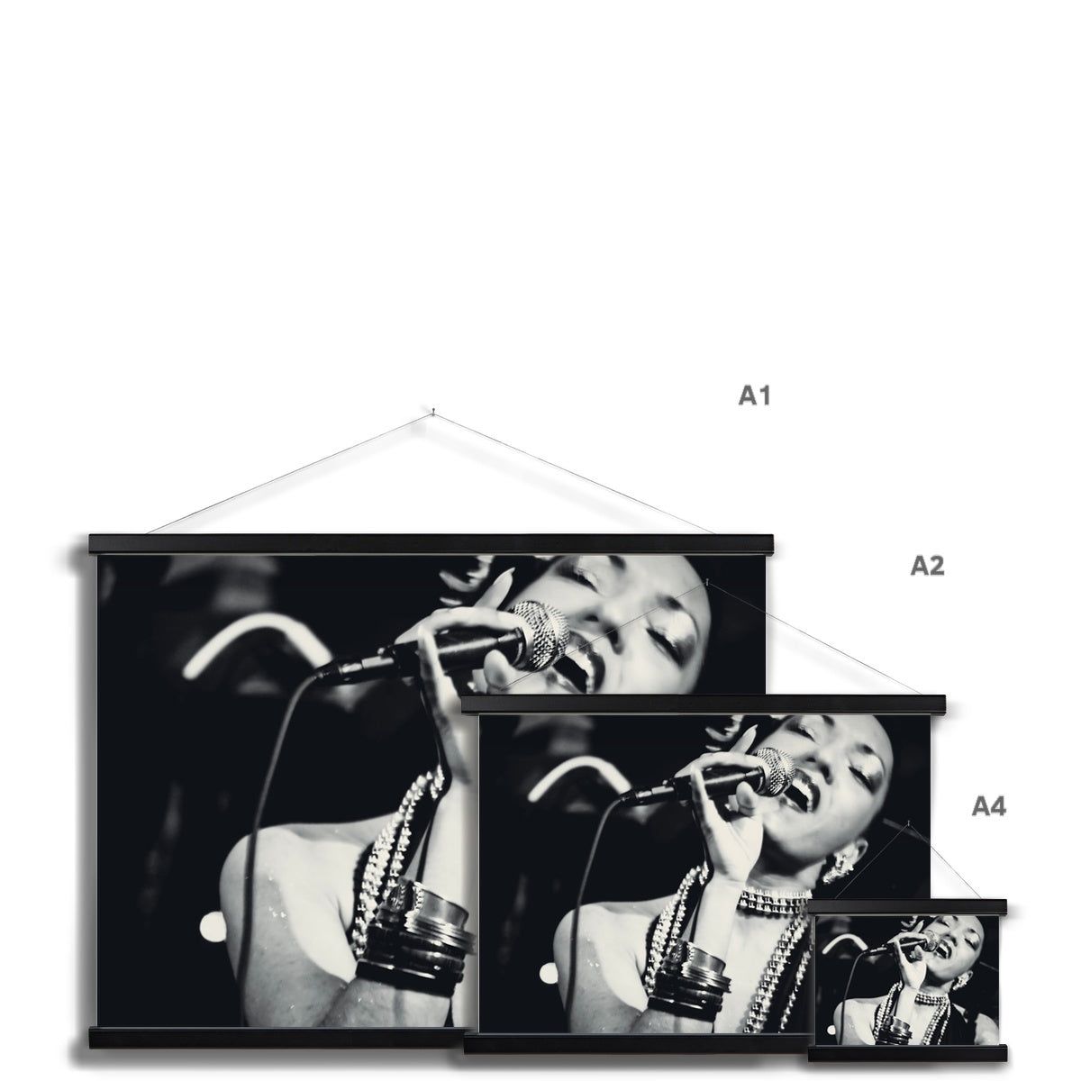 04 Jazz It Up – Lady Singer Fine Art Black and White Photography printed on  Fine Art Print with Hanger