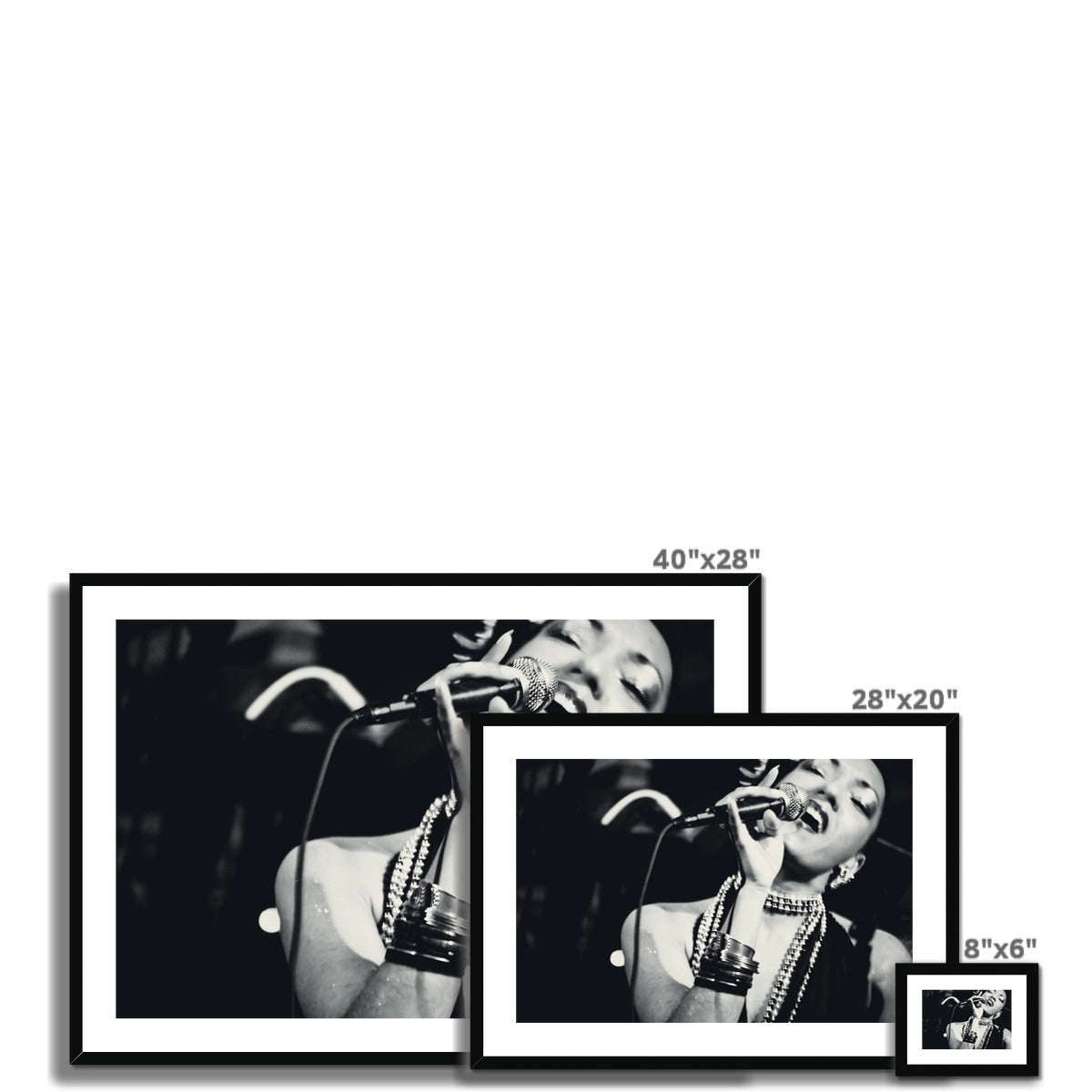 04 Jazz It Up – Lady Singer Fine Art Black and White Photography printed on  Framed & Mounted Print