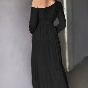 Belted One-Shoulder Tiered Maxi Dress-Pimamour