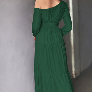 Belted One-Shoulder Tiered Maxi Dress-Pimamour