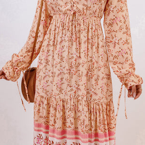 Bohemian Lace-Up Long Sleeve Maxi Dress-Pimamour