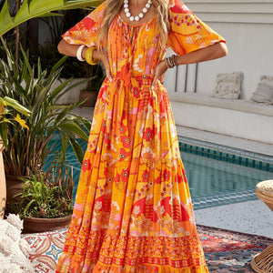 Bohemian Tie-Waist Tiered Maxi Dress-Pimamour