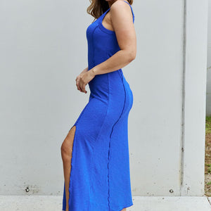 Culture Code Look At Me Full Size Notch Neck Maxi Dress with Slit in Cobalt Blue-Pimamour