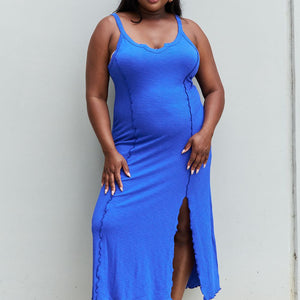 Culture Code Look At Me Full Size Notch Neck Maxi Dress with Slit in Cobalt Blue-Pimamour