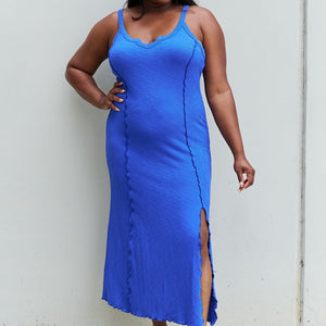 Culture Code Look At Me Full Size Notch Neck Maxi Dress with Slit in Cobalt Blue-Pimamour