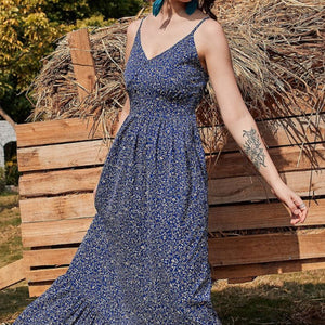 Ditsy Floral Spaghetti Strap Maxi Dress-Pimamour