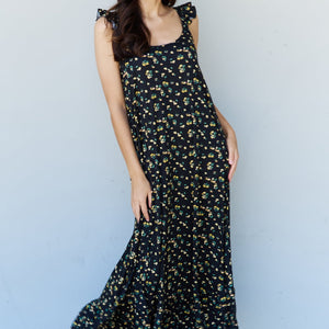 Doublju In The Garden Ruffle Floral Maxi Dress in  Black Yellow Floral-Pimamour