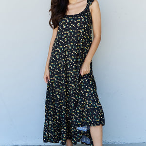 Doublju In The Garden Ruffle Floral Maxi Dress in  Black Yellow Floral-Pimamour