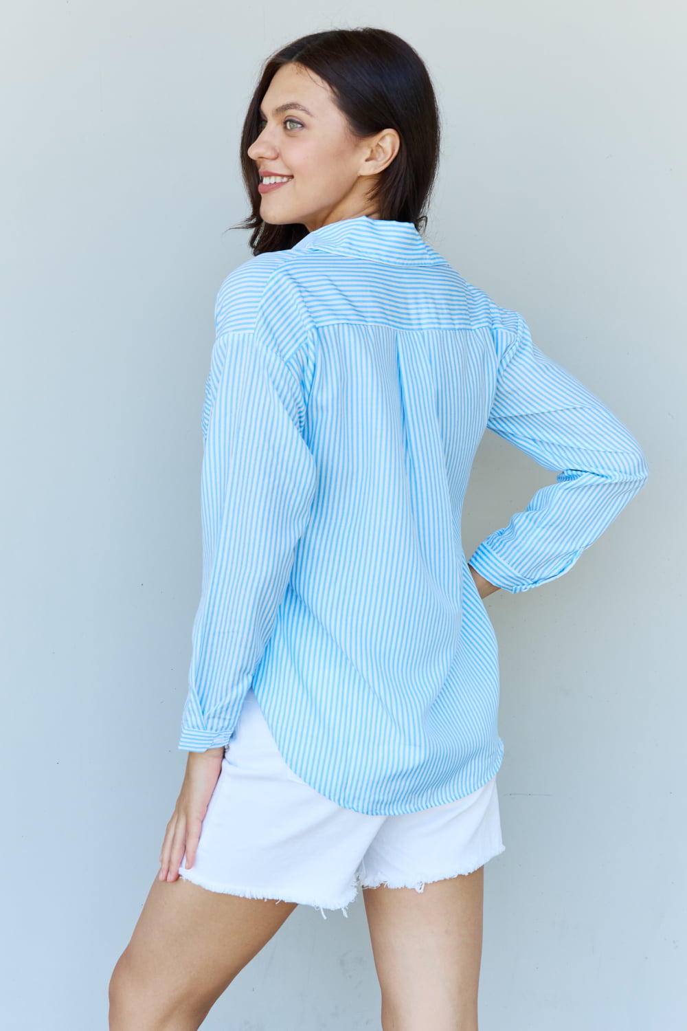 Doublju She Means Business Striped Button Down Shirt Top-Pimamour