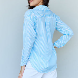 Doublju She Means Business Striped Button Down Shirt Top-Pimamour