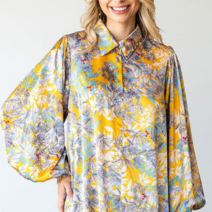 First Love Full Size Floral Lantern Sleeve Blouse-Pimamour