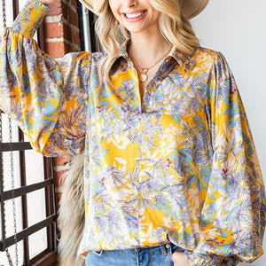 First Love Full Size Floral Lantern Sleeve Blouse-Pimamour