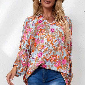 Floral Frill Trim Balloon Sleeve Blouse-Pimamour