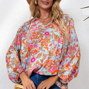 Floral Frill Trim Balloon Sleeve Blouse-Pimamour