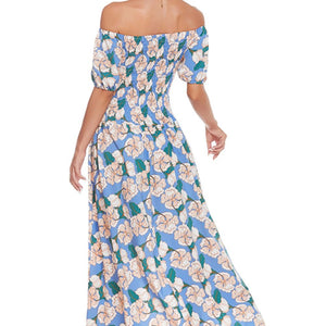 Floral Off-Shoulder Slit Maxi Dress-Pimamour