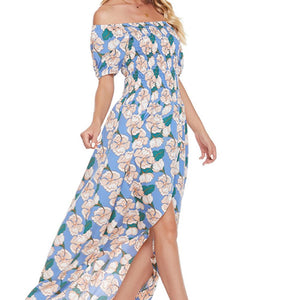 Floral Off-Shoulder Slit Maxi Dress-Pimamour