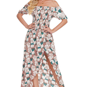 Floral Off-Shoulder Slit Maxi Dress-Pimamour