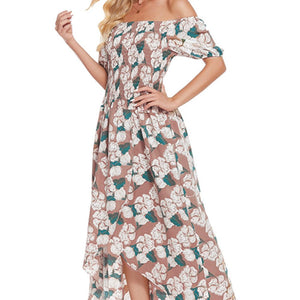 Floral Off-Shoulder Slit Maxi Dress-Pimamour