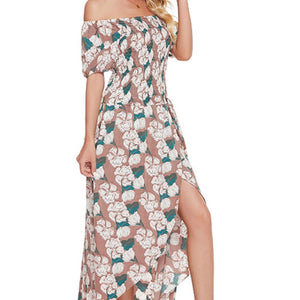 Floral Off-Shoulder Slit Maxi Dress-Pimamour