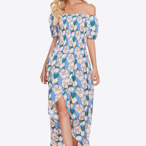 Floral Off-Shoulder Slit Maxi Dress-Pimamour