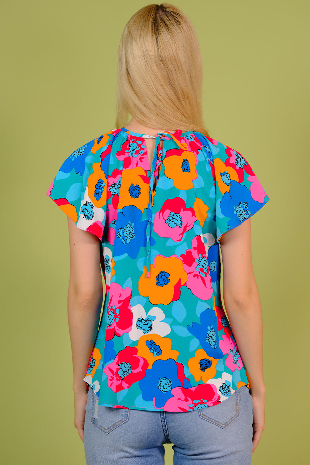 Floral Round Neck Tied Blouse-Pimamour