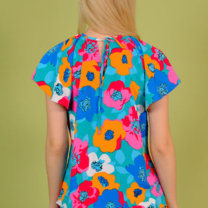 Floral Round Neck Tied Blouse-Pimamour