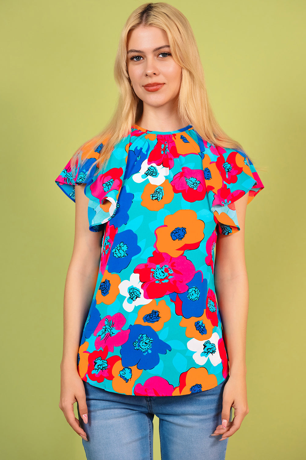 Floral Round Neck Tied Blouse-Pimamour