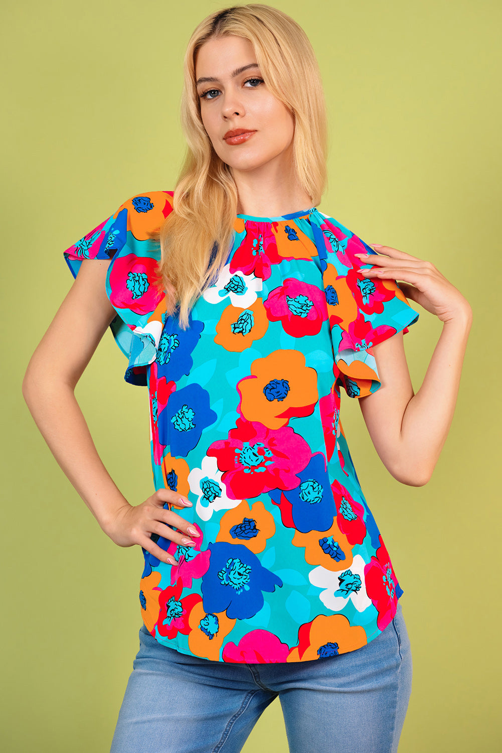 Floral Round Neck Tied Blouse-Pimamour