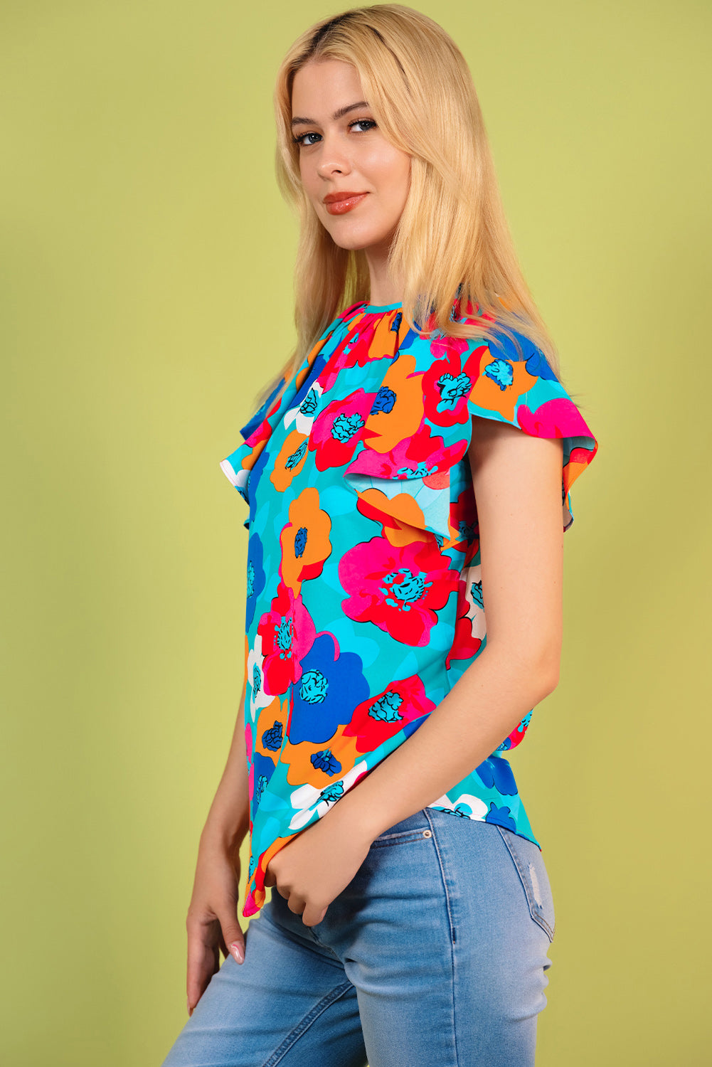 Floral Round Neck Tied Blouse-Pimamour