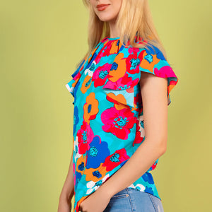 Floral Round Neck Tied Blouse-Pimamour