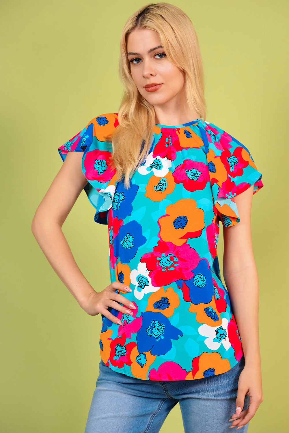 Floral Round Neck Tied Blouse-Pimamour