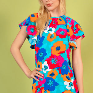 Floral Round Neck Tied Blouse-Pimamour