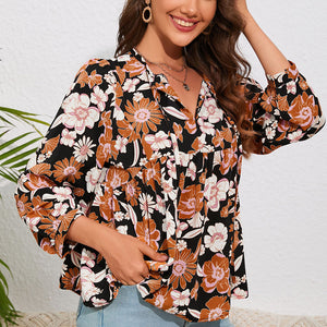 Floral Tie Neck Babydoll Blouse-Pimamour