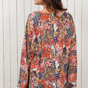 Floral V-Neck Long Sleeve Blouse-Pimamour