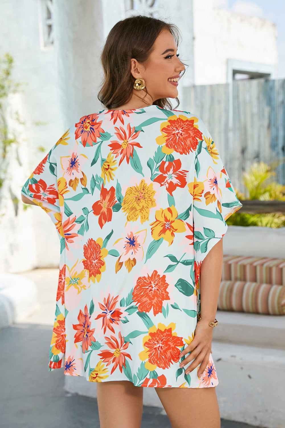 Floral V-Neck Tunic Blouse-Pimamour