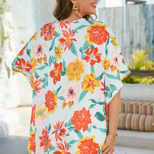 Floral V-Neck Tunic Blouse-Pimamour