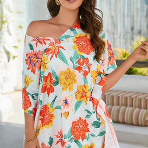 Floral V-Neck Tunic Blouse-Pimamour