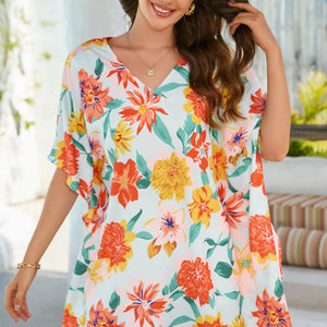 Floral V-Neck Tunic Blouse-Pimamour