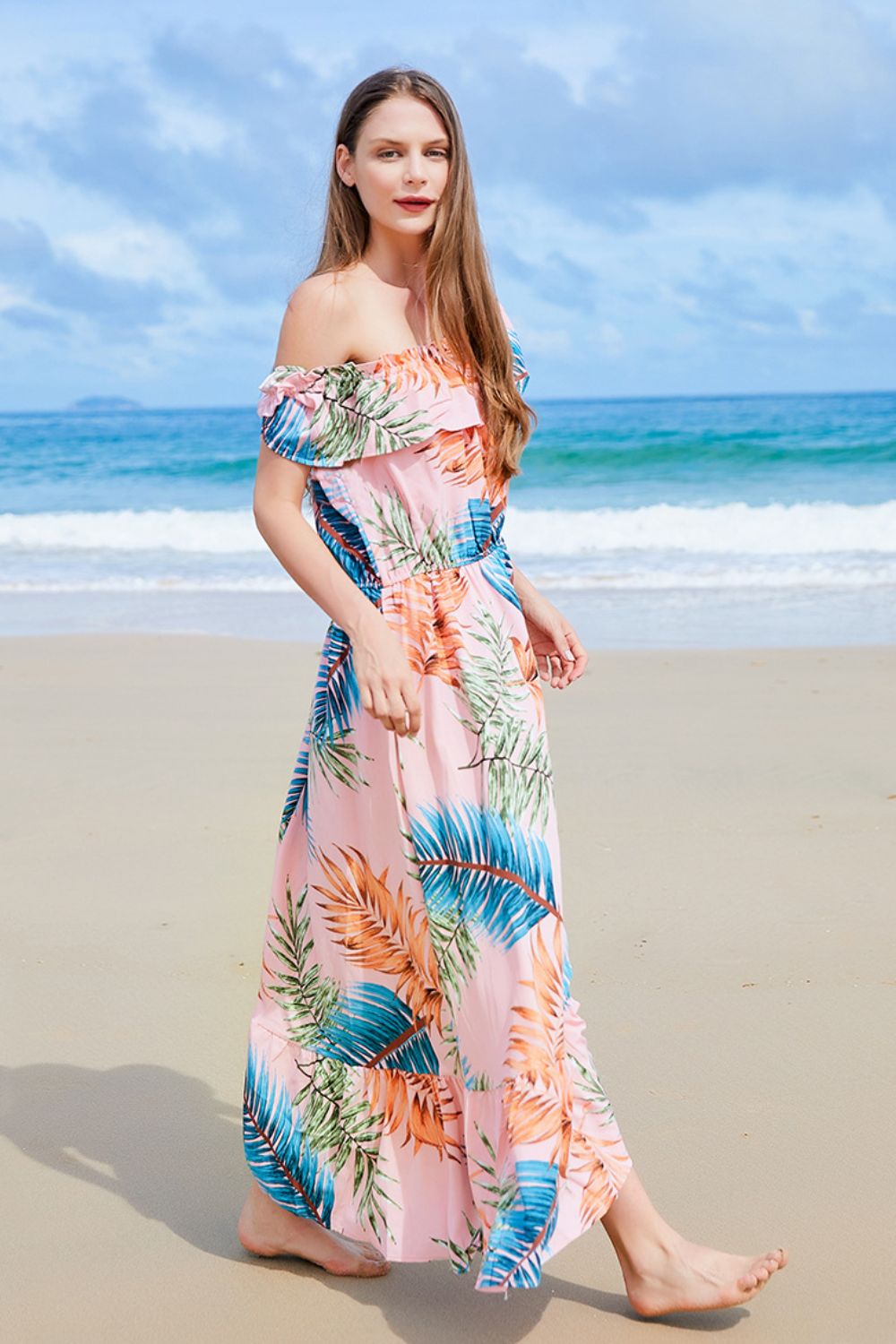 Full Size Ruffled Off-Shoulder Flutter Sleeve Maxi Dress-Pimamour