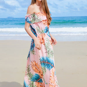 Full Size Ruffled Off-Shoulder Flutter Sleeve Maxi Dress-Pimamour