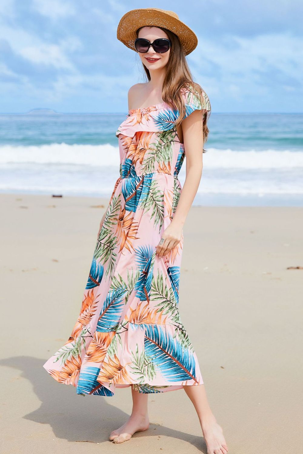 Full Size Ruffled Off-Shoulder Flutter Sleeve Maxi Dress-Pimamour