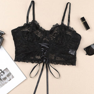 Lace-Up Lace Bralette-Pimamour