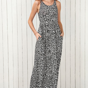 Leopard Round Neck Sleeveless Maxi Dress-Pimamour