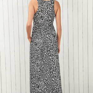 Leopard Round Neck Sleeveless Maxi Dress-Pimamour