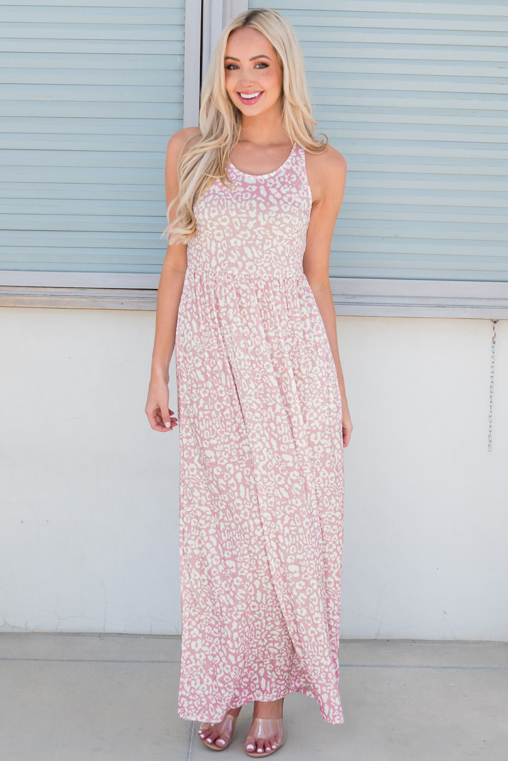 Leopard Round Neck Sleeveless Maxi Dress-Pimamour